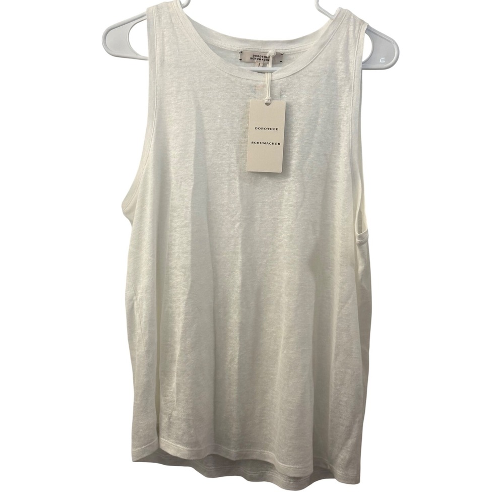 Dorothee Schumacher White Natural Ease Hemp Tank Top Pineapple Eyelet Size 3 M